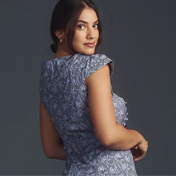 ANTHROPOLOGIE Maeve Cecily Fit & Flare Sweetheart Midi Dress Purple Floral NWT - Picture 4 of 7